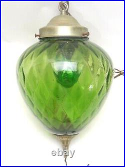 Vintage MCM Green Glass Globe Retro Hanging Swag Light Lamp Regency Hollywood