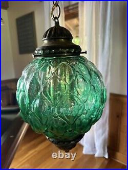 Vintage MCM Green Globe Hanging Swag Lamp with Chain WORKS