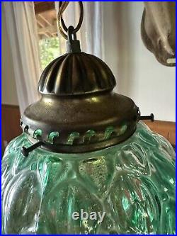Vintage MCM Green Globe Hanging Swag Lamp with Chain WORKS
