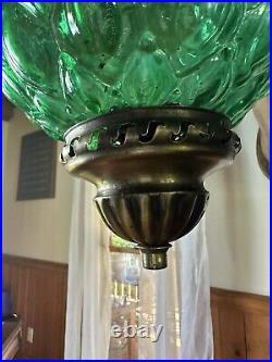 Vintage MCM Green Globe Hanging Swag Lamp with Chain WORKS