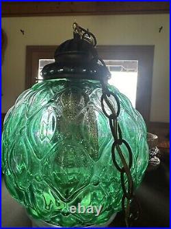 Vintage MCM Green Globe Hanging Swag Lamp with Chain WORKS