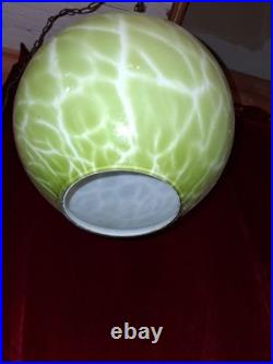 Vintage MCM Hand Blown Lime Murano Style Green Spatter Glass Swag Lamp Rewired