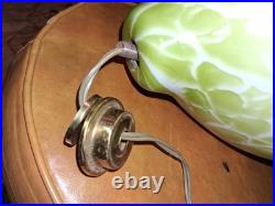 Vintage MCM Hand Blown Lime Murano Style Green Spatter Glass Swag Lamp Rewired