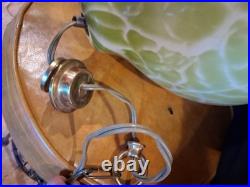 Vintage MCM Hand Blown Lime Murano Style Green Spatter Glass Swag Lamp Rewired