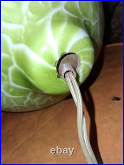 Vintage MCM Hand Blown Lime Murano Style Green Spatter Glass Swag Lamp Rewired