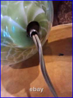 Vintage MCM Hand Blown Lime Murano Style Green Spatter Glass Swag Lamp Rewired