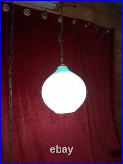 Vintage MCM Hand Blown Lime Murano Style Green Spatter Glass Swag Lamp Rewired