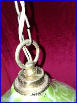 Vintage MCM Hand Blown Lime Murano Style Green Spatter Glass Swag Lamp Rewired