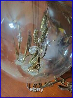 Vintage MCM Handmade Blown Glass Swan Globe Lamp Hanging Light Brass Chain