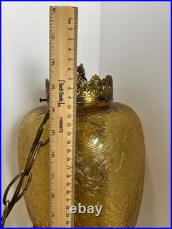 Vintage MCM Hanging Amber Swag Lamp Optical Crackle Glass withBrass Design