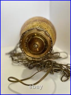 Vintage MCM Hanging Amber Swag Lamp Optical Crackle Glass withBrass Design