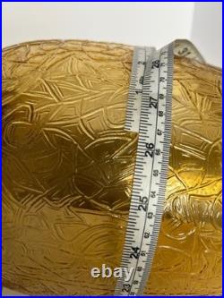 Vintage MCM Hanging Amber Swag Lamp Optical Crackle Glass withBrass Design