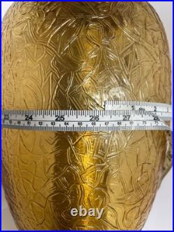 Vintage MCM Hanging Amber Swag Lamp Optical Crackle Glass withBrass Design