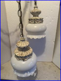 Vintage MCM Hanging Vanity Swag Hollywood Regency Ceiling Light Fixture