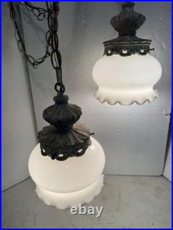 Vintage MCM Hanging Vanity Swag Hollywood Regency Ceiling Light Fixture