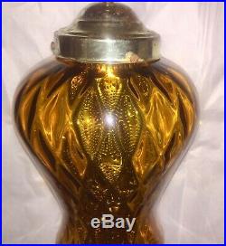 Vintage MCM Hollywood Regency Amber Glass Hanging Swag Chain Lamp Light Diffuser