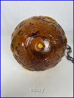 Vintage MCM Hollywood Regency Amber Grapevine Ball Shade Hanging Swag Lamp