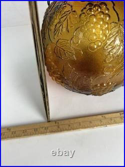 Vintage MCM Hollywood Regency Amber Grapevine Ball Shade Hanging Swag Lamp