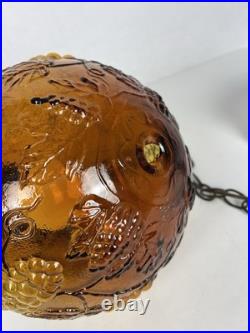 Vintage MCM Hollywood Regency Amber Grapevine Ball Shade Hanging Swag Lamp
