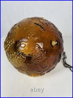 Vintage MCM Hollywood Regency Amber Grapevine Ball Shade Hanging Swag Lamp
