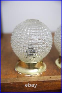 Vintage MCM Hollywood Regency Pineapple Glass Disco Ball Swag Lamp Lights pair