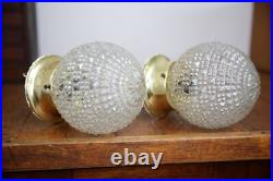 Vintage MCM Hollywood Regency Pineapple Glass Disco Ball Swag Lamp Lights pair
