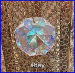 Vintage MCM Jeweled Gold Filigree Hollywood Regency Hanging / Swag Lamp