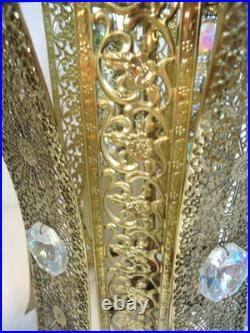 Vintage MCM Jeweled Gold Filigree Hollywood Regency Hanging / Swag Lamp