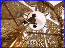 Vintage MCM Jeweled Gold Filigree Hollywood Regency Hanging / Swag Lamp