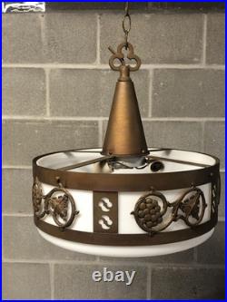 Vintage MCM Large Heavy 3 Light Hanging Ceiling Light Fixture For Rewire