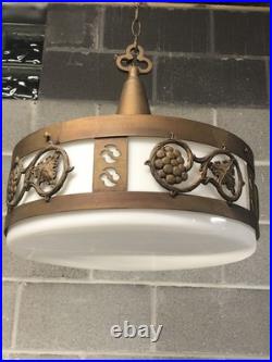 Vintage MCM Large Heavy 3 Light Hanging Ceiling Light Fixture For Rewire