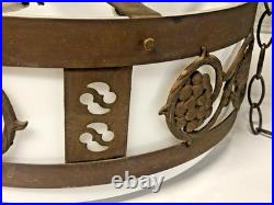 Vintage MCM Large Heavy 3 Light Hanging Ceiling Light Fixture For Rewire