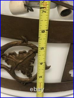 Vintage MCM Large Heavy 3 Light Hanging Ceiling Light Fixture For Rewire