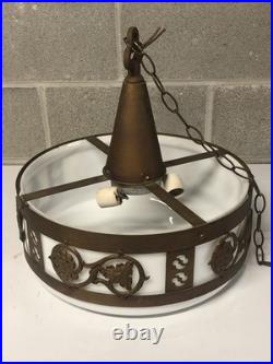 Vintage MCM Large Heavy 3 Light Hanging Ceiling Light Fixture For Rewire