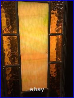 Vintage MCM Leaded Stained Slag Glass Swag Style Pendant Hanging Light Fixture