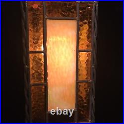 Vintage MCM Leaded Stained Slag Glass Swag Style Pendant Hanging Light Fixture
