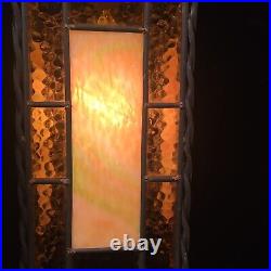 Vintage MCM Leaded Stained Slag Glass Swag Style Pendant Hanging Light Fixture