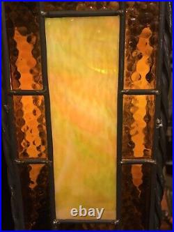 Vintage MCM Leaded Stained Slag Glass Swag Style Pendant Hanging Light Fixture