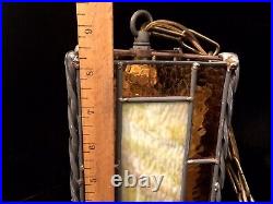 Vintage MCM Leaded Stained Slag Glass Swag Style Pendant Hanging Light Fixture