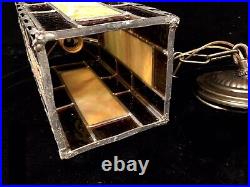 Vintage MCM Leaded Stained Slag Glass Swag Style Pendant Hanging Light Fixture