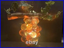 Vintage MCM Lucite Amber Grape Cluster Hanging Swag Lamp