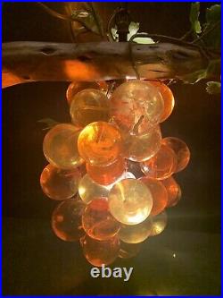 Vintage MCM Lucite Amber Grape Cluster Hanging Swag Lamp