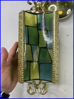 Vintage MCM MID CENTURY MODERN REVERSE COLOR SLAG GLASS HANGING SWAG LIGHT/LAMP