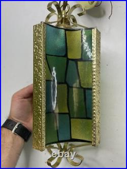 Vintage MCM MID CENTURY MODERN REVERSE COLOR SLAG GLASS HANGING SWAG LIGHT/LAMP