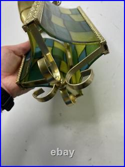 Vintage MCM MID CENTURY MODERN REVERSE COLOR SLAG GLASS HANGING SWAG LIGHT/LAMP