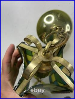 Vintage MCM MID CENTURY MODERN REVERSE COLOR SLAG GLASS HANGING SWAG LIGHT/LAMP