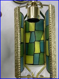 Vintage MCM MID CENTURY MODERN REVERSE COLOR SLAG GLASS HANGING SWAG LIGHT/LAMP