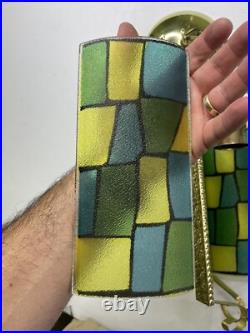 Vintage MCM MID CENTURY MODERN REVERSE COLOR SLAG GLASS HANGING SWAG LIGHT/LAMP