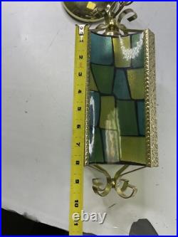 Vintage MCM MID CENTURY MODERN REVERSE COLOR SLAG GLASS HANGING SWAG LIGHT/LAMP