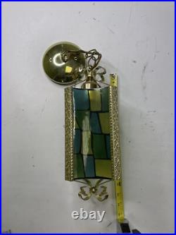 Vintage MCM MID CENTURY MODERN REVERSE COLOR SLAG GLASS HANGING SWAG LIGHT/LAMP